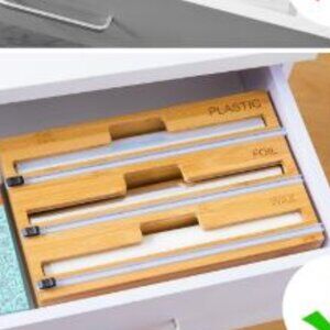 Bamboo Kitchen Organizer 3 In 1, Wrap, Foil and Ziplock bag Organizer